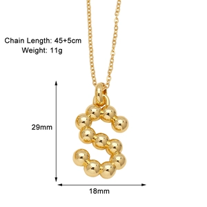 Detail showing 18k gold plated letter S pendant dimensions 29x18mm with 45cm chain
