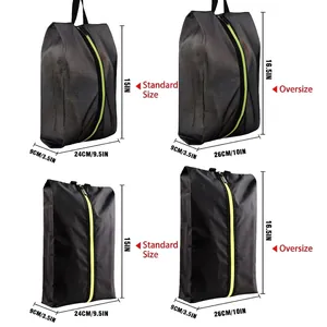 Portable waterproof shoe storage bags in two sizes with black textured fabric and zipper