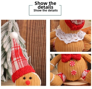 Close-up of plush gingerbread man with corduroy texture and festive red plaid hat