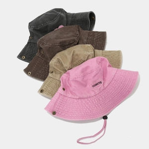 Pink heart embroidery sun hat set with adjustable drawstrings and metallic side snaps