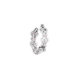 Boucle d'oreille croix argentée avec pierre rose ronde au style gothique rétro