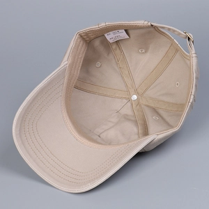 Detailed view of 100% cotton baseball cap interior with sweatband and stitching