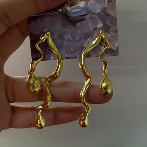 Liquid Metal Irregular Twisted Wave Drop Earrings With 925 Sterling Silver Earring Post Modern Water Drop Geometric Jewelry Women