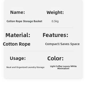 Detailed specifications of cotton rope woven storage basket with 0.5kg weight and space-saving design