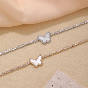 Elegant butterfly tennis bracelets in gold and silver with white mother of pearl inlay