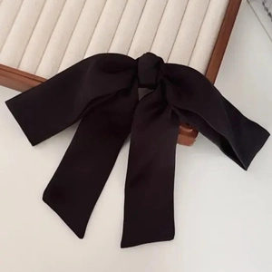 Elegant Large Black Satin Bow Hair Clip French Style Oversized Spring Hairpin For Women Ponytail Decor