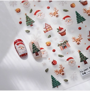 Autocollants 5D gaufrés pour ongles de Noël avec motifs de Père Noël et flocons