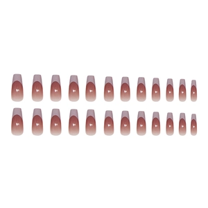 French gradient press-on nails in soft purple and brick red with long trapezoid shape