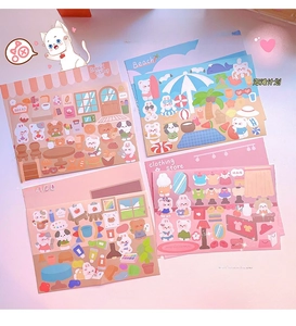 Detailed view of 3D miniature PET stickers featuring bakery and studio themes