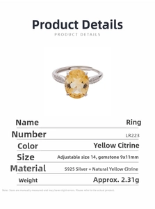Macro detail of S925 sterling silver ring featuring a 9x11mm oval natural citrine gemstone