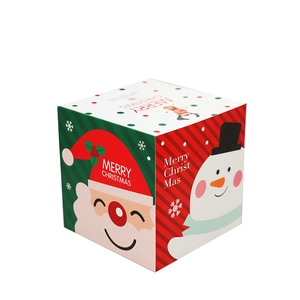 Christmas gift box featuring Santa Claus and snowman motifs with Merry Christmas text