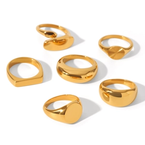 6-piece minimalist gold stainless steel ring set with geometric and polished designs