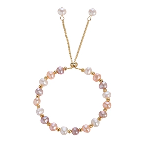 Adjustable multi-color Baroque freshwater pearl bracelet with 14K gold plated accents