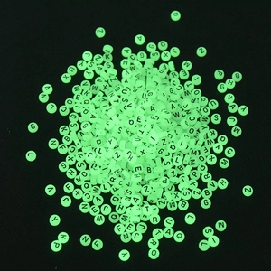 Glow in the dark 7x4mm round green alphabet and heart beads for DIY jewelry crafts