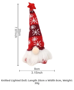 Detailed size specifications for the LED knitted Christmas gnome figurine with dimensions