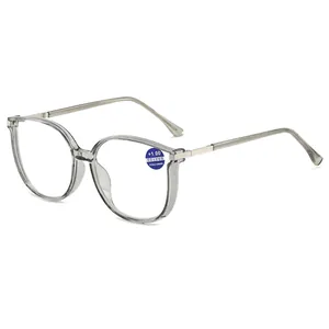 Modern grey transparent cat-eye reading glasses with anti-blue light +1.00 lenses