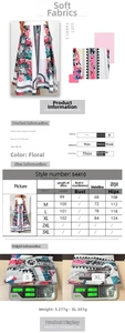Detailed size guide table for women's high waist printed maxi skirt from S to XL
