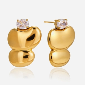 Stainless Steel Egg Shaped Rhinestone Geometric Stud Earrings For Women PVD Gold Plated Lightweight Luxury Fashion Jewelry Gift