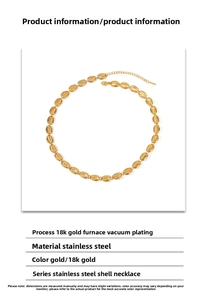 Detailed shot of 18K gold plated stainless steel shell necklace with adjustable clasp