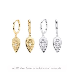 S925 Sterling Silver Evil Eye Hoop Drop Earrings Vintage French Totem Water Drop Pendant Zirconia Jewelry For Women