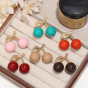 Cherry Charms Resin Gold Alloy Metal Fruit Pendants For Jewelry Making DIY Crafts Necklace Earrings Keychain Components Sweet Style