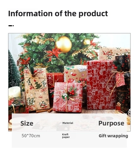 Dettaglio della carta regalo kraft marrone 50x70cm con motivi di Babbo Natale e pupazzi di neve