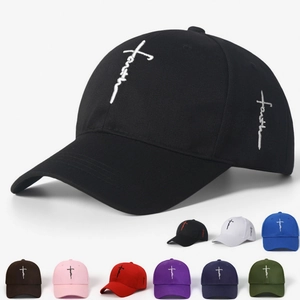 Baseball Cap Cotton And Polyester Faith Cross Embroidery Sun Protection Adjustable Outdoor Sports Hat For Men Women