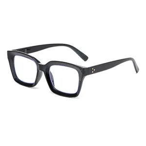 Classic square blue light blocking reading glasses with spring hinges and gold rivets