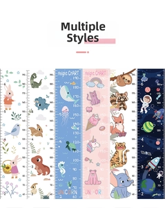 Selection of six cartoon kids height growth charts featuring animals and space designs