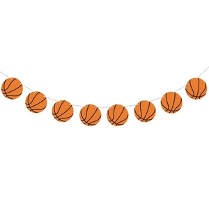 Hanging basketball theme party banner with orange and black ball pendants for sports decor