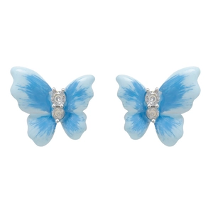 Boucles d'oreilles papillon bleues avec émail dégradé et incrustation de zircon