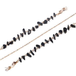 Golden chain eyewear strap with black natural stones and anti-slip silicone loops