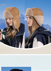 Detail der khakifarbenen Winter-Uschanka mit grauem Kunstfellfutter und Ohrenklappen