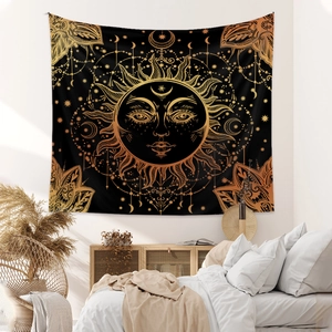 Bohemian sun and moon tapestry wall hanging for minimalist bedroom interior decor
