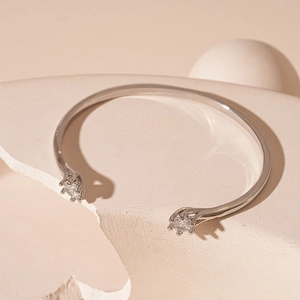 Minimalist Flower Geometric Open Cuff Bangle Copper With Sparkling Zircon Cold Style Elegant Accessory For Women