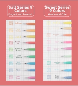 Macro detail of 18-color dual palette journaling pens with fine needle tips on grid paper