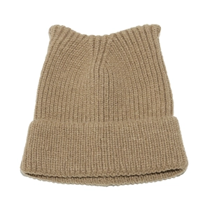 Chic cat ear knitted beanie in khaki featuring thick ribbed texture and folded brim
