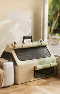 Detail of a portable pet birthing tent with stable support and breathable mesh window