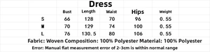 Tableau détaillé des tailles pour robe en tulle imprimé avec mesures en centimètres