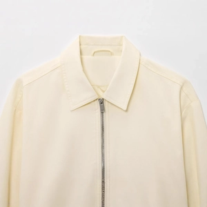 Classic cream bomber jacket for men featuring a metal zipper and tailored collar