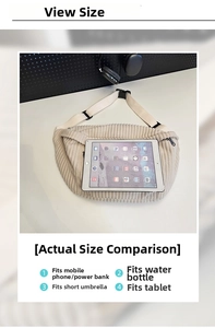 Corduroy crossbody bag interior capacity detail showing space for iPad and essentials