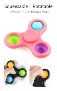 Detail view of finger fidget spinner with squeezable silicone bubbles for stress relief