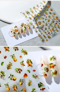 Détails des autocollants à ongles TS-1446 avec motifs réalistes de cerises et d'agrumes