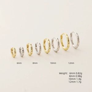 S925 sterling silver hoop earrings with zircon in gold and silver, various sizes 6-12mm