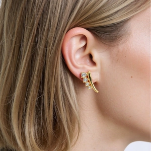 Stainless Steel Curved Arc Stud Earrings With Clear Marquise Zircon Fashion Geometric Line Jewelry For Women