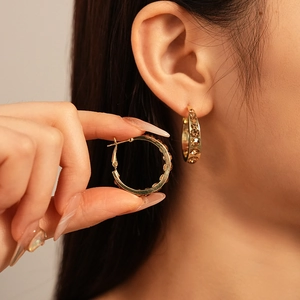 Chic gold hoop earrings with amber rhinestones for women, elegant geometric jewelry