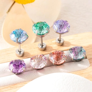 Seven pairs of colorful fireworks cut zircon titanium steel stud earrings set for women