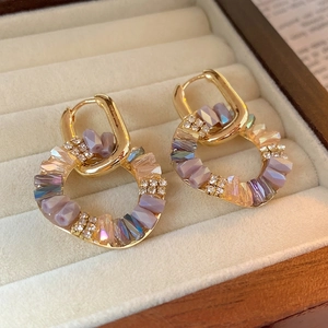French vintage zircon circle earrings in gold with lavender crystals and pave rhinestones