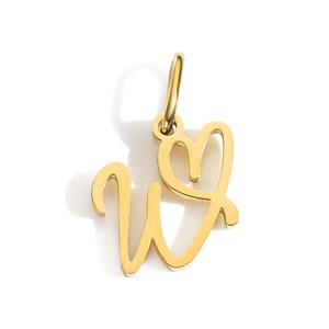 Detailed view of a gold heart-shaped pendant featuring the letter W in stainless steel