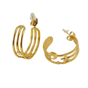 Golden stainless steel C-shaped earrings with hollow star and moon patterns for women
